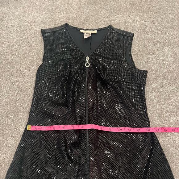 Vintage Janine Paris Black Shiny Sequin Snakeskin Mini Dress Zipper Size M - Picture 9 of 10